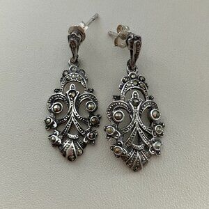 Vintage Sterling Silver Marcasite Drop Earrings